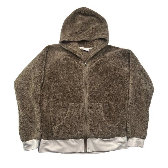 Columbia Coat Women's Size Large Brown Teddy Fleece Full Zip Hooded Jacket - Picture 1 of 11